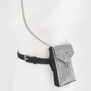 Shinny Acrylic Stone Plus Size Belt Bag W/chain